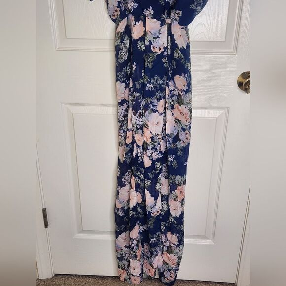 Trixxi M ShiffonMlticlred Floral Print DoubleSlits ColdShoulder Maxi Women Dress - Picture 2 of 9